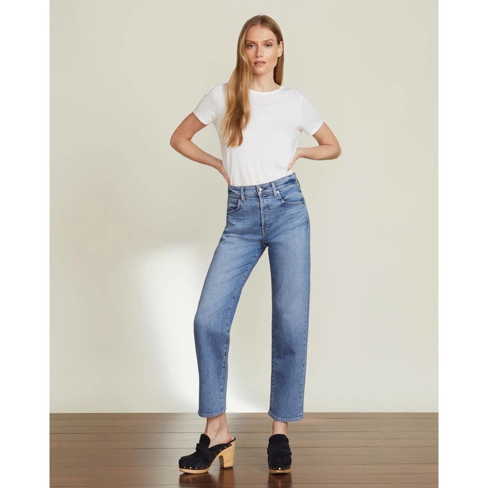 Veronica Beard Ryleigh Slim Straight High Rise Jeans Amethyst Button Fly Sz. 29